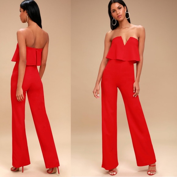 Power of love red strapless jumpsuit Clearance